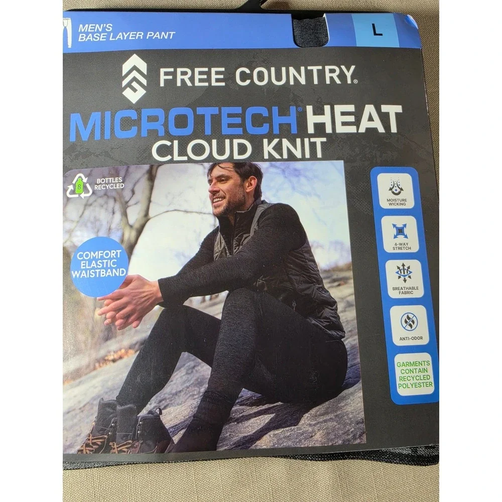 Free Country Mens Microtech Heat Cloud Knit Base Layer Pant Black Large NEW